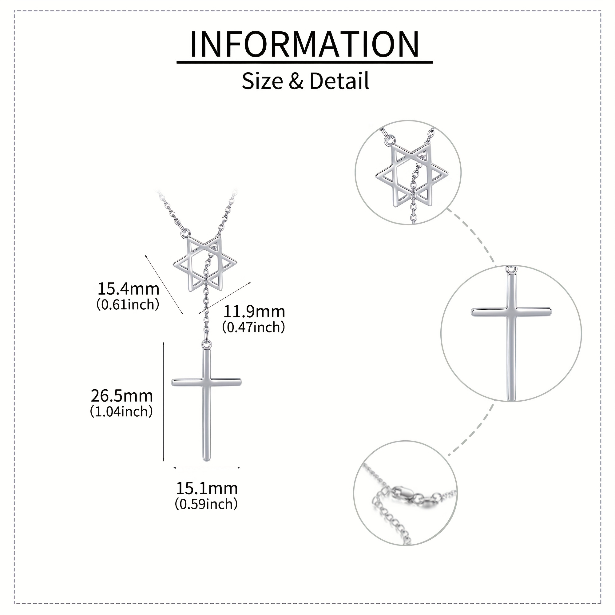 925 Sterling Silver Cross and Star of David Necklace — Religious Gift